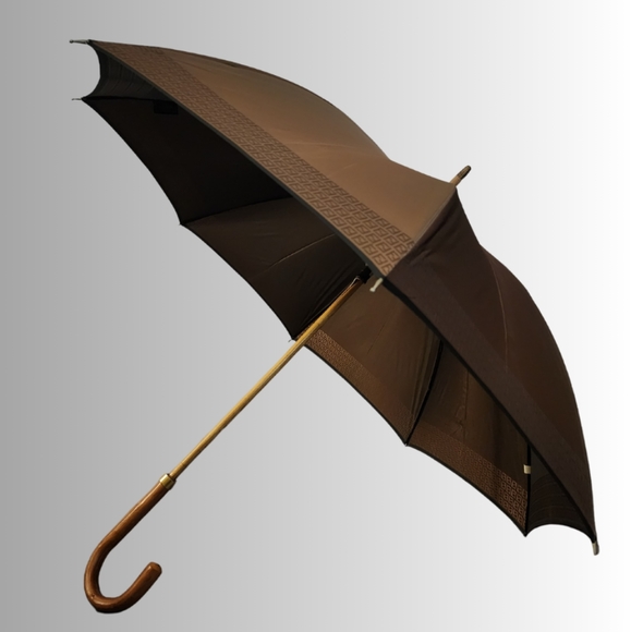Vintage x 80s Fendi FF Motif Zucchino Print Wood Grain Umbrella - Picture 16 of 16